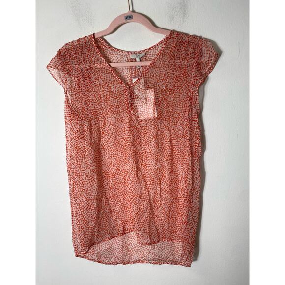 NWT Joie Red White Print Sheer Flutter Sleeve Top Sz S - Picture 7 of 7
